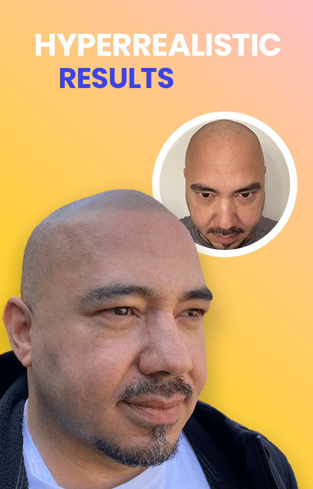 Hyperrealistic results banner hispanic/latino man after scalp micropigmentation treatment